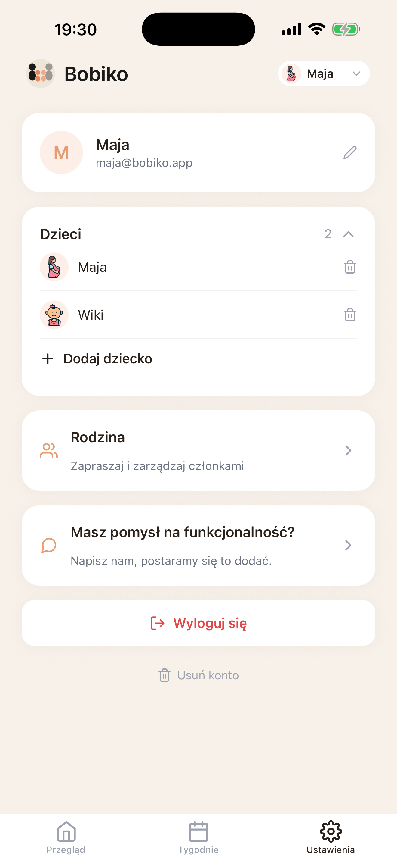 Rodzina i ustawienia